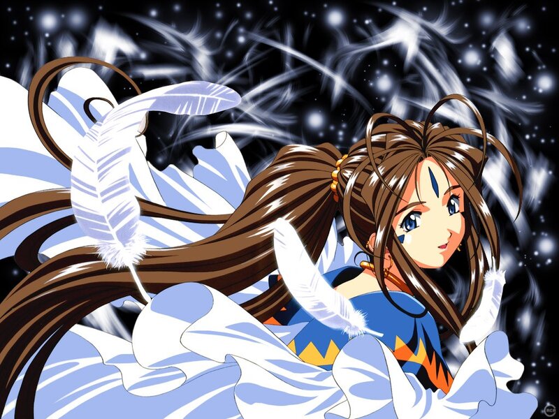 Anime Girl with Feather — Blue