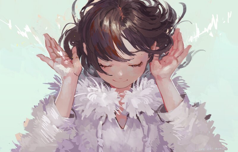 Anime Girl with Feather Boa