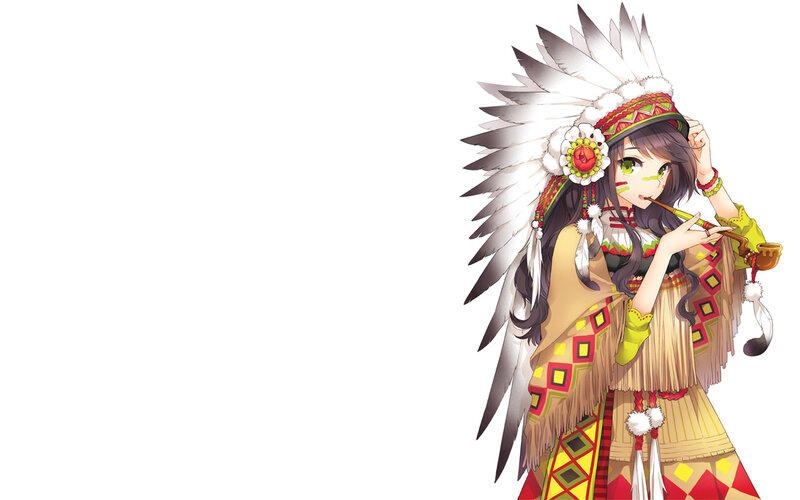 Anime Girl with Feather Headdress — White