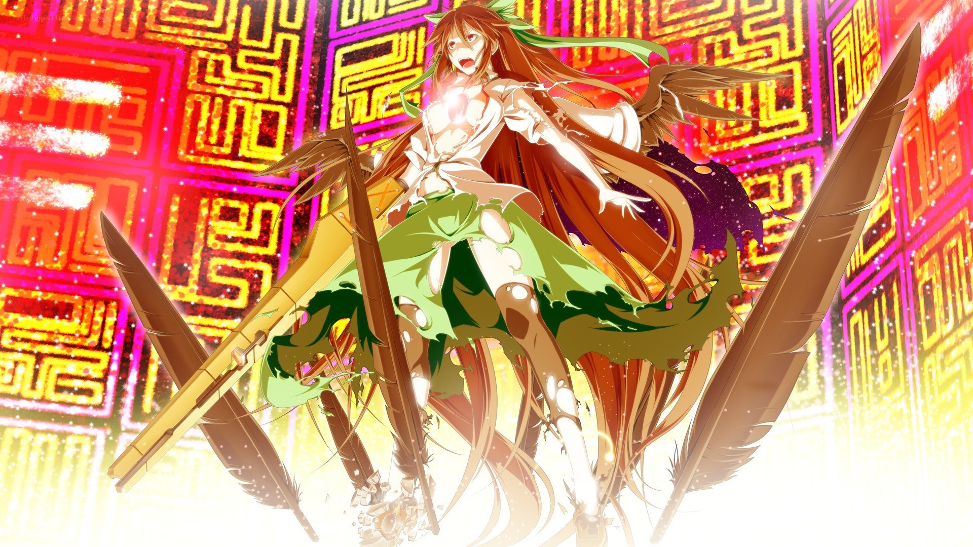 anime girl with feather weapons