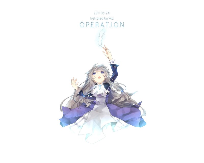 Anime Girl with Feather — White