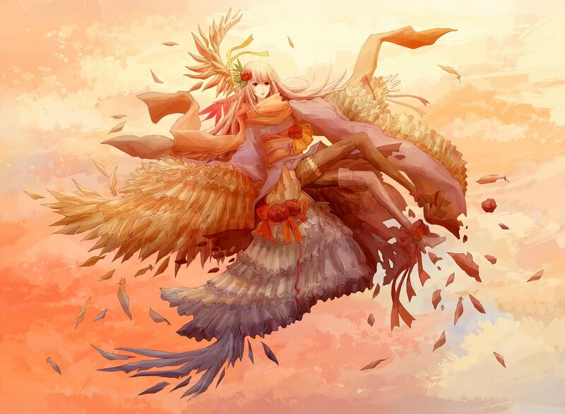 Anime girl with feather wings