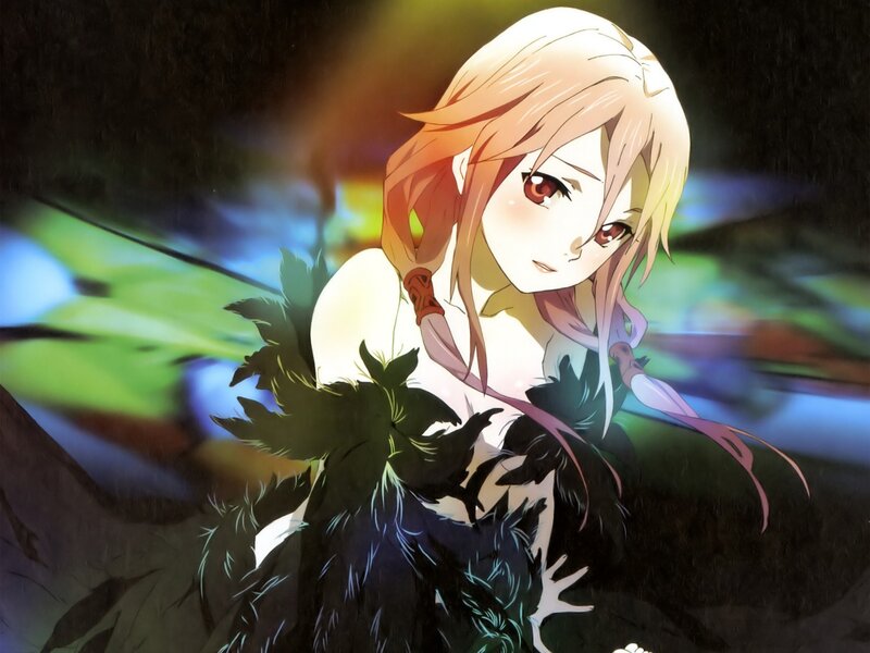 anime girl with feathered cloak
