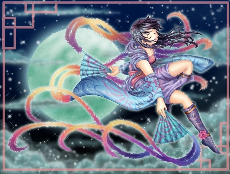 anime girl with feathered tails