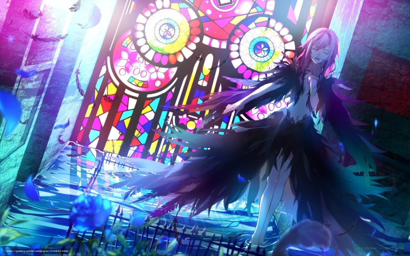 Anime girl with feathered wings
