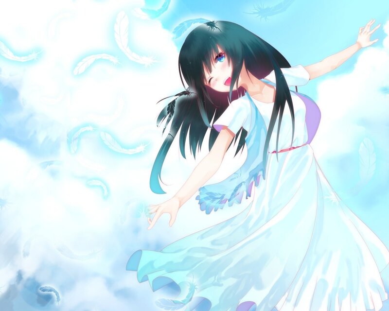 Anime girl with feathers