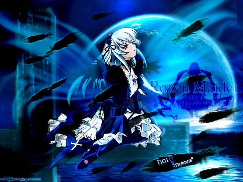 Anime girl with feathers and moon