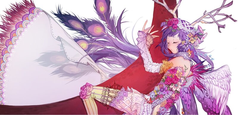 Anime girl with feathers and wings