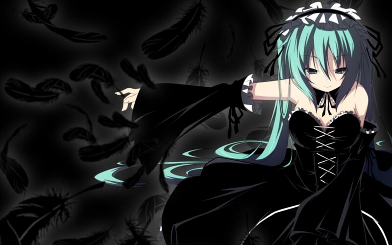 Anime Girl with Feathers — Black, Dramatic, Night