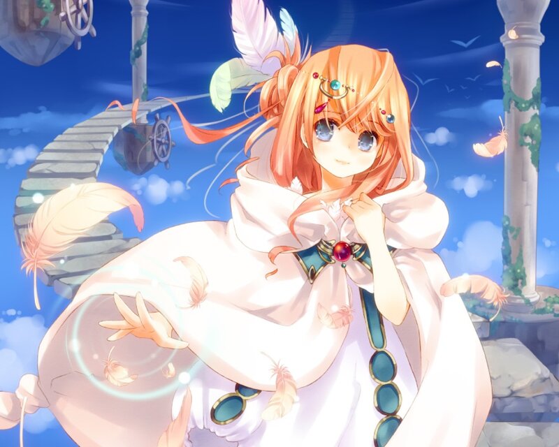Anime Girl with Feathers — Blue, Serene