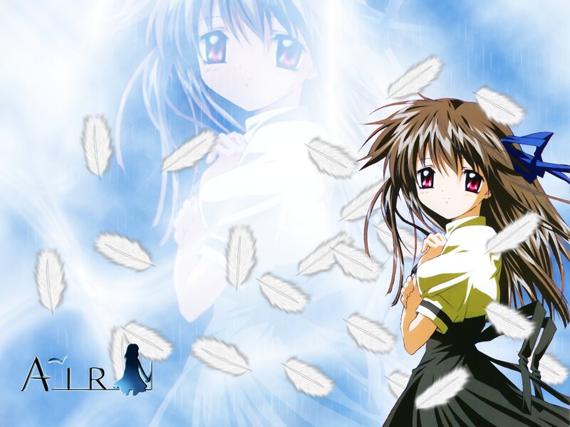 Anime Girl with Feathers — Blue