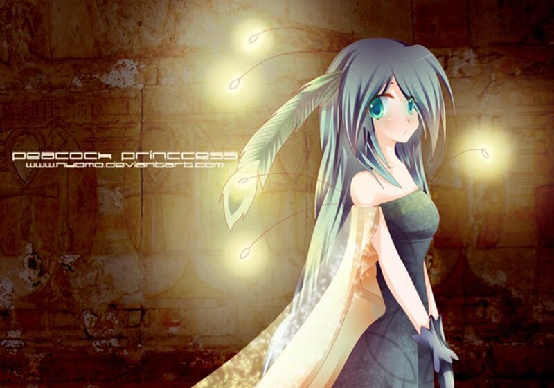 Anime Girl with Feathers — Green
