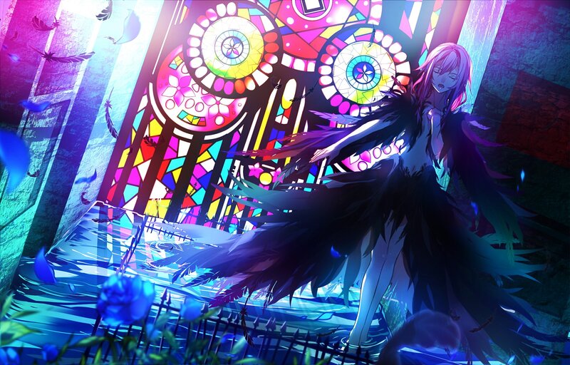 Anime Girl with Feathers — Purple