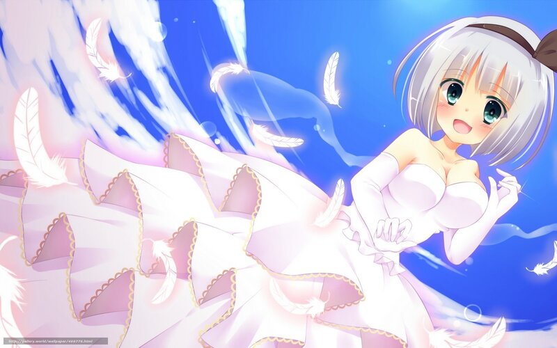 Anime Girl with Feathers — White, Dreamy