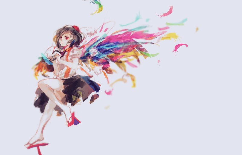 Anime Girl with Feathers — White, Dynamic