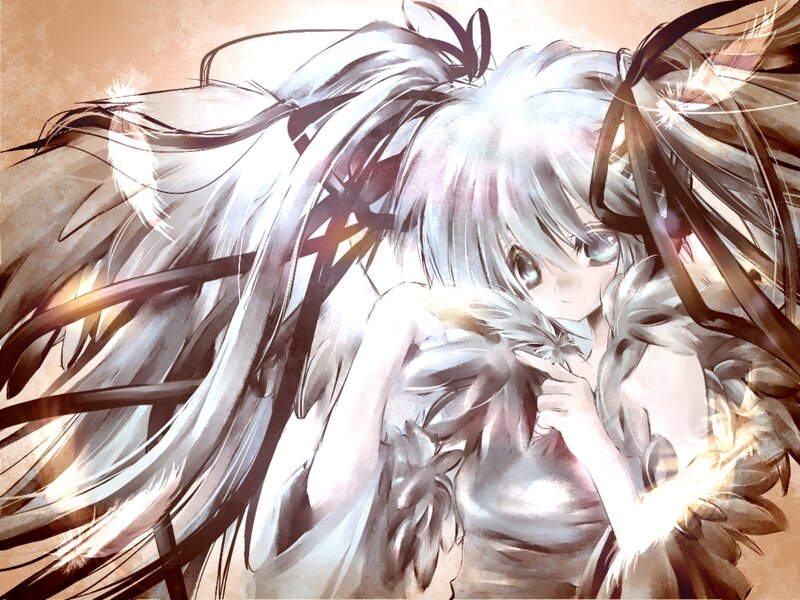 Anime Girl with Feathers — White