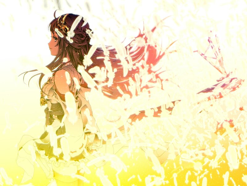 Anime Girl with Feathers — Yellow, Dramatic