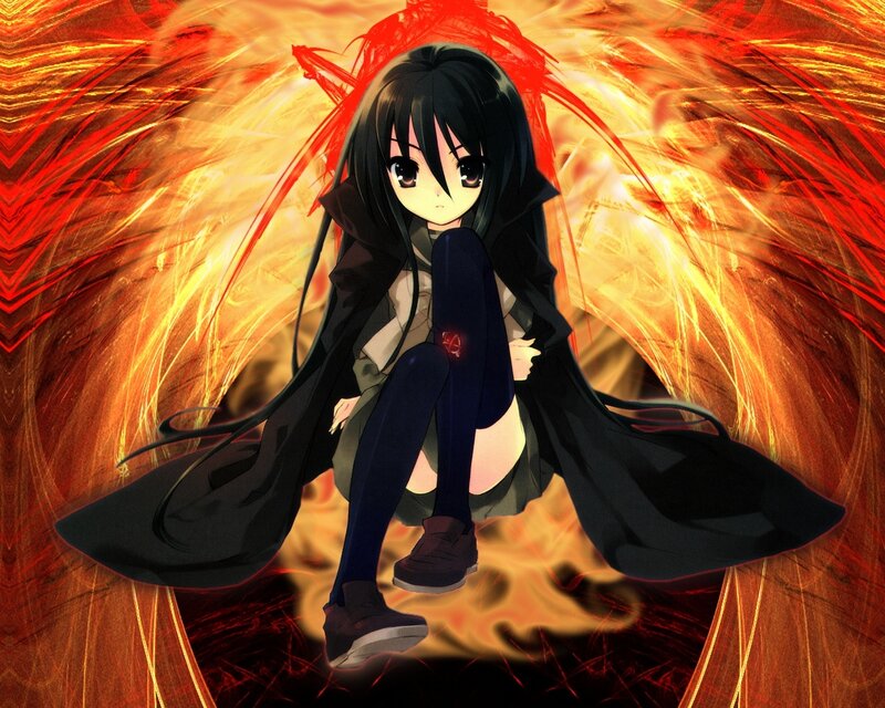 anime girl with fiery background