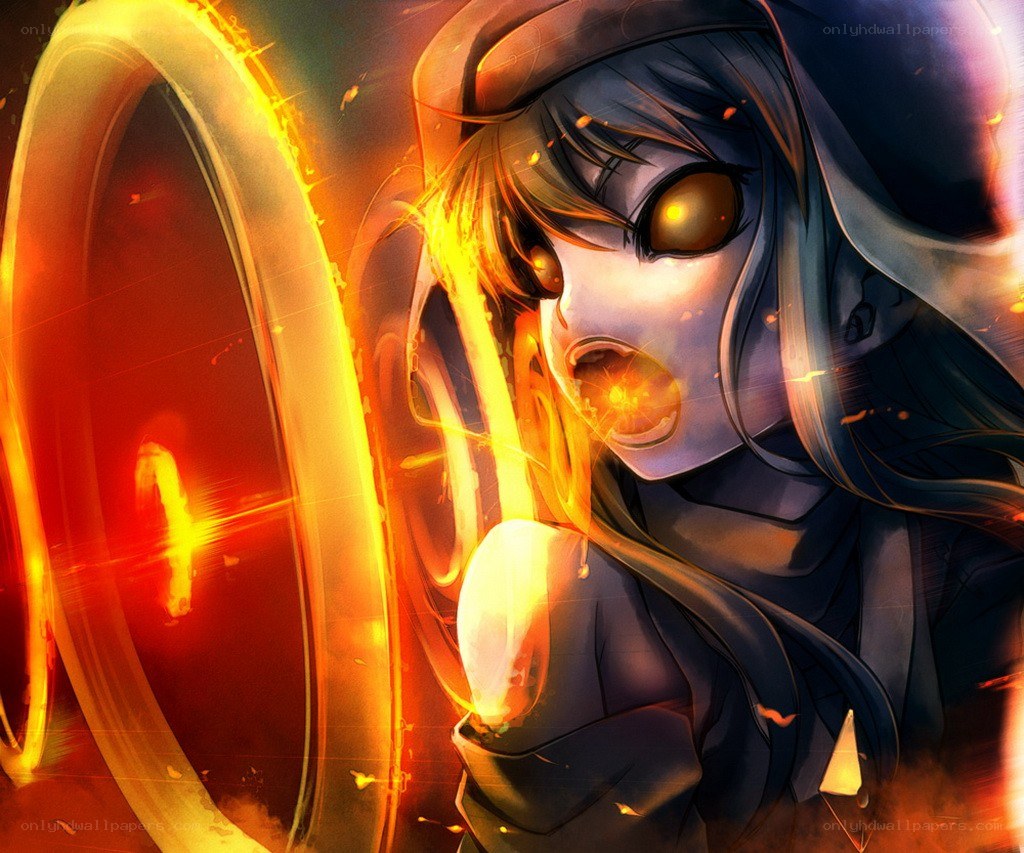 anime girl with fiery shield