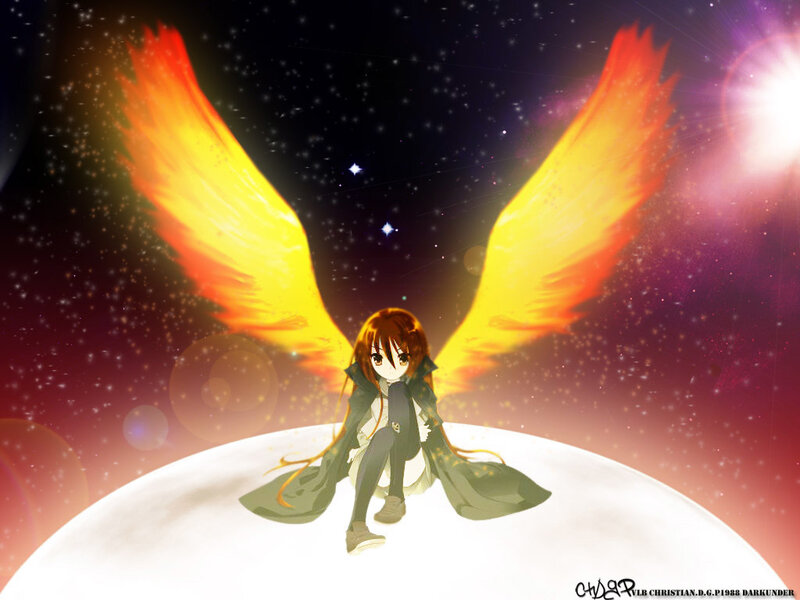 anime girl with fiery wings