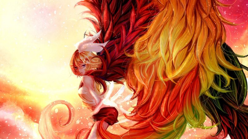 Anime girl with fiery wings