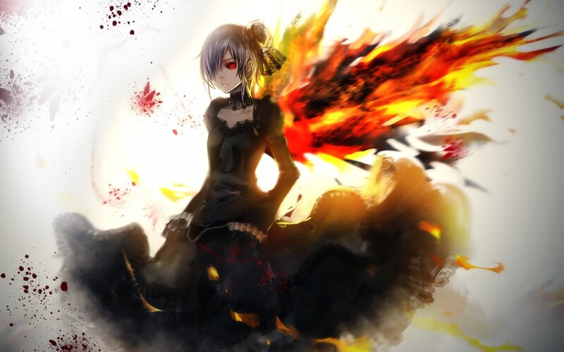 anime girl with fiery wings