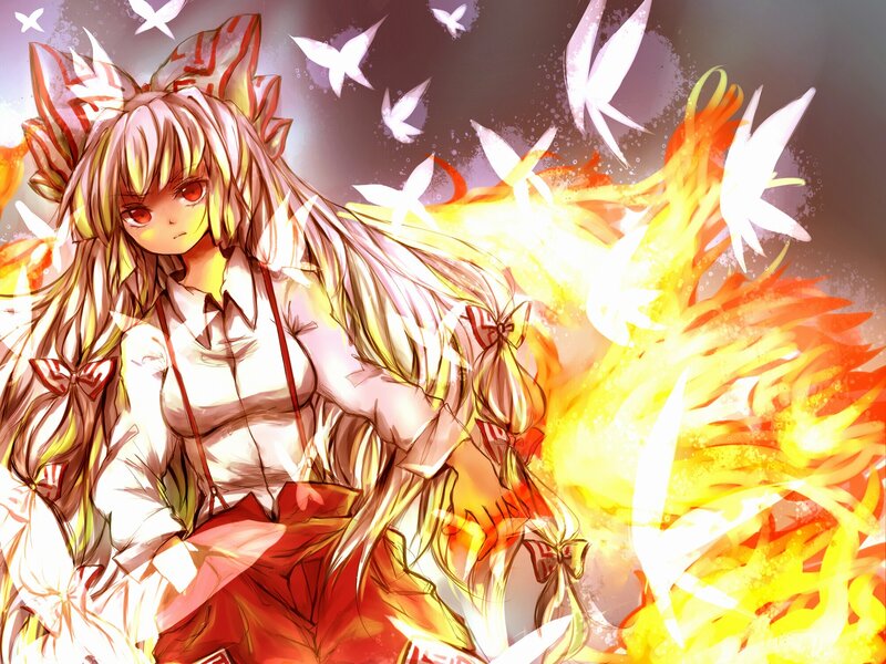 Anime girl with fire and butterflies