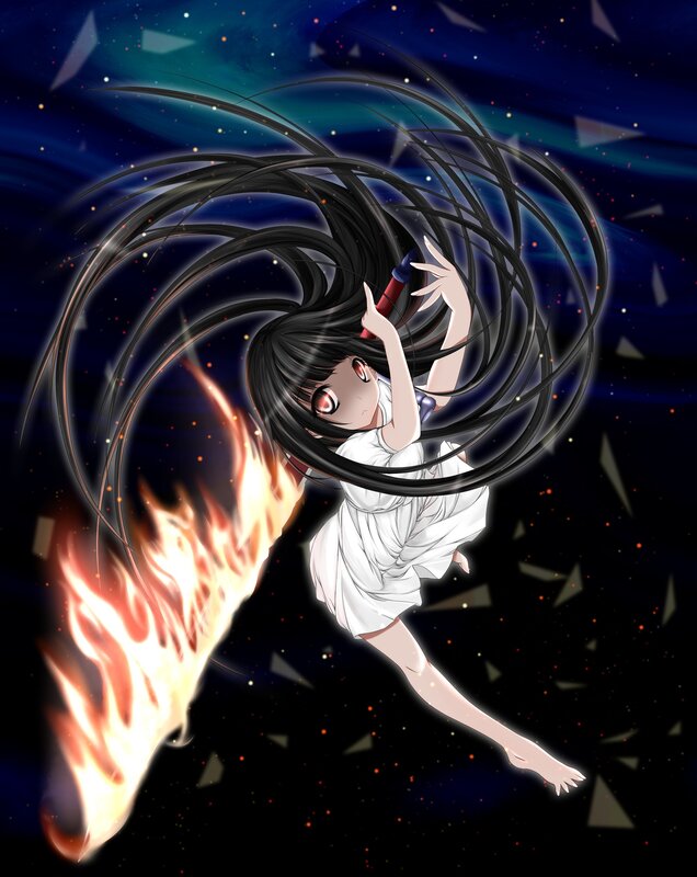 anime girl with fire and hair