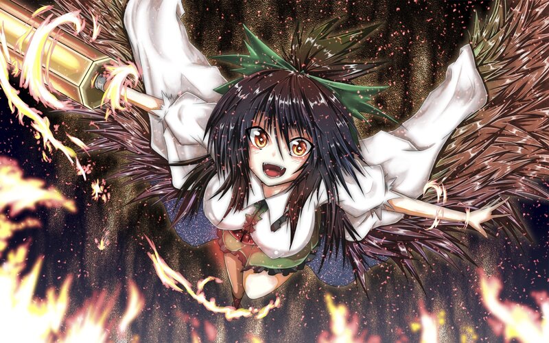 Anime girl with fire and wings
