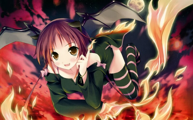 anime girl with fire and wings