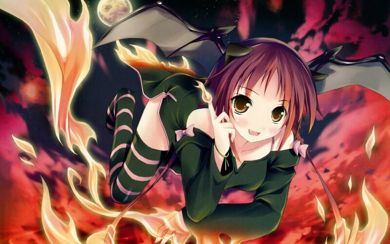 anime girl with fire and wings