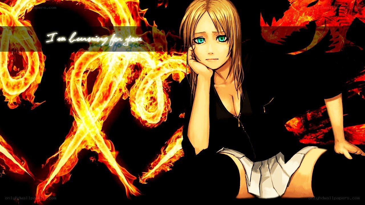 anime girl with fire background