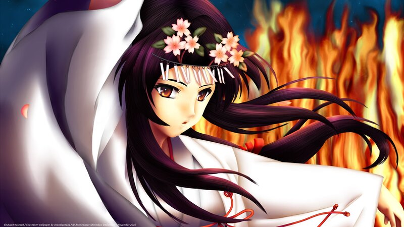 Anime girl with fire background