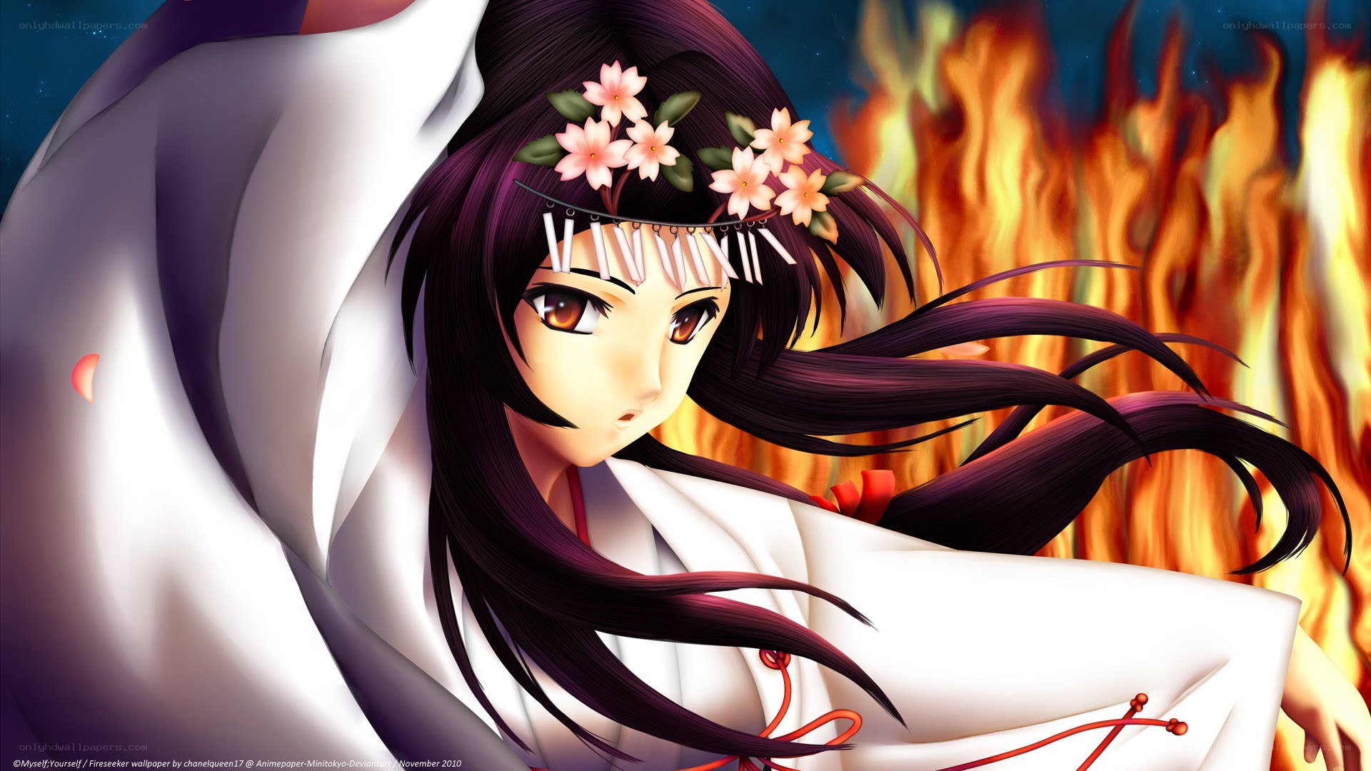 Anime girl with fire background