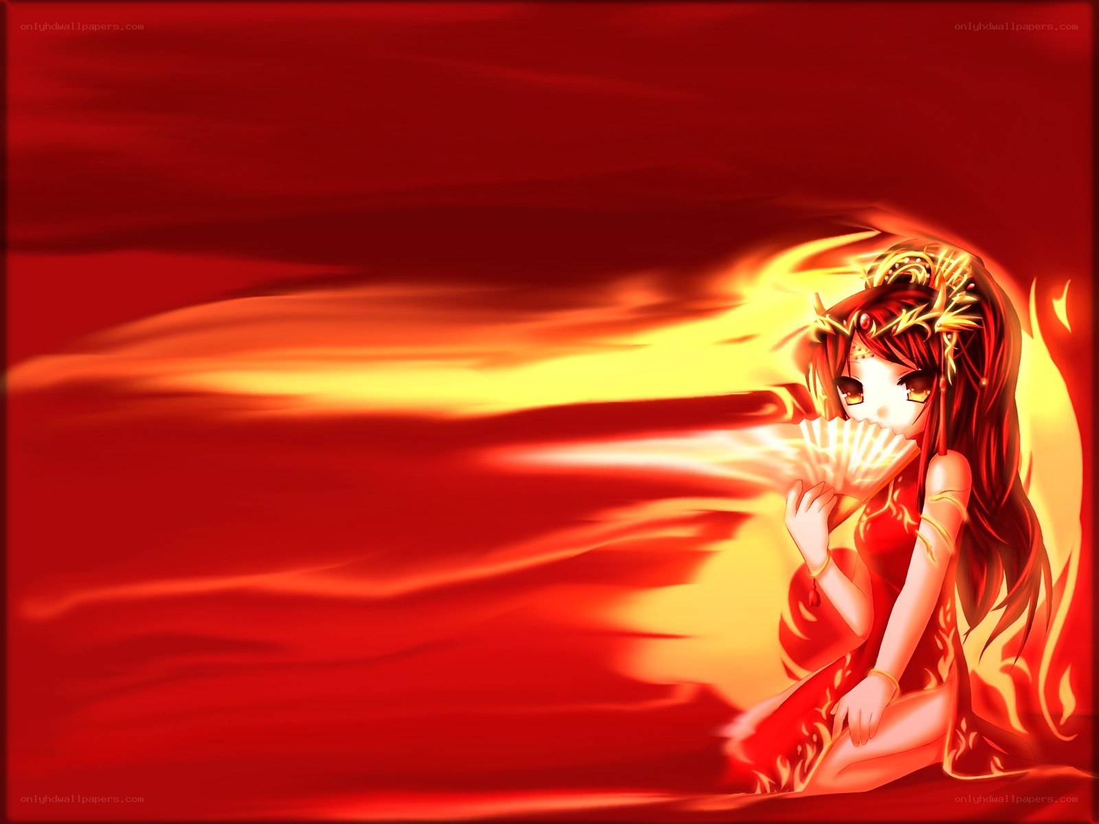 anime girl with fire background