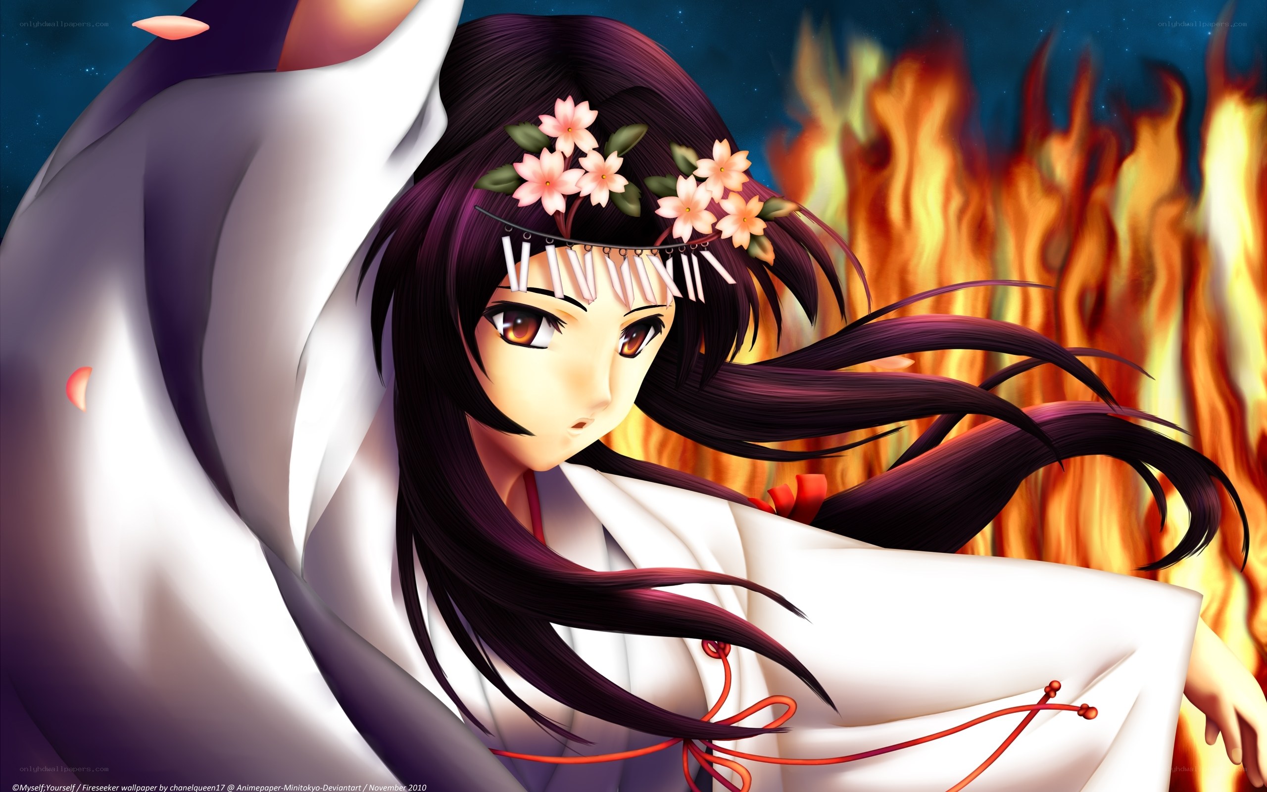 Anime girl with fire background