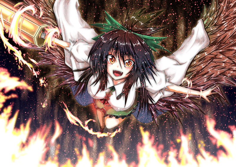 Anime Girl with Fire — Black