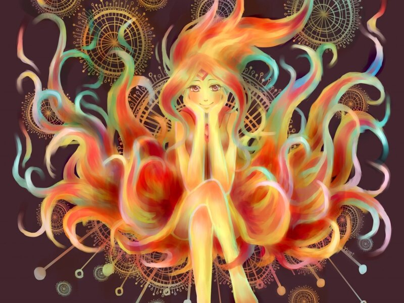 Anime Girl with Fire Hair — Orange