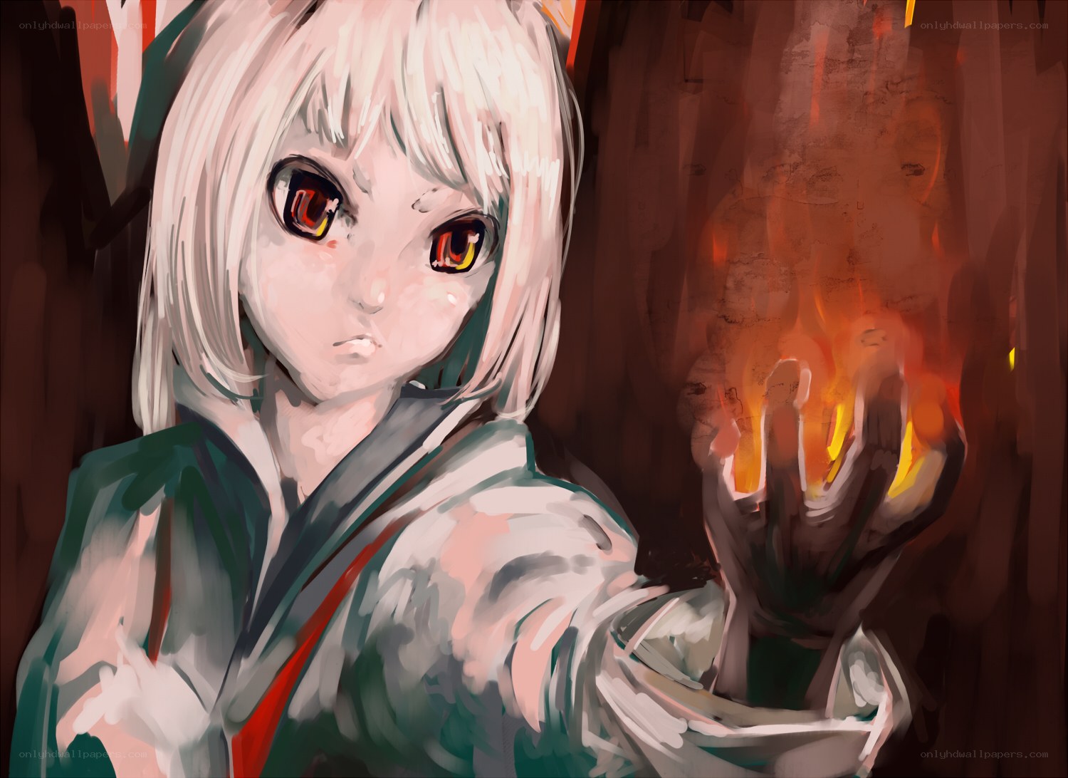 anime girl with fire magic
