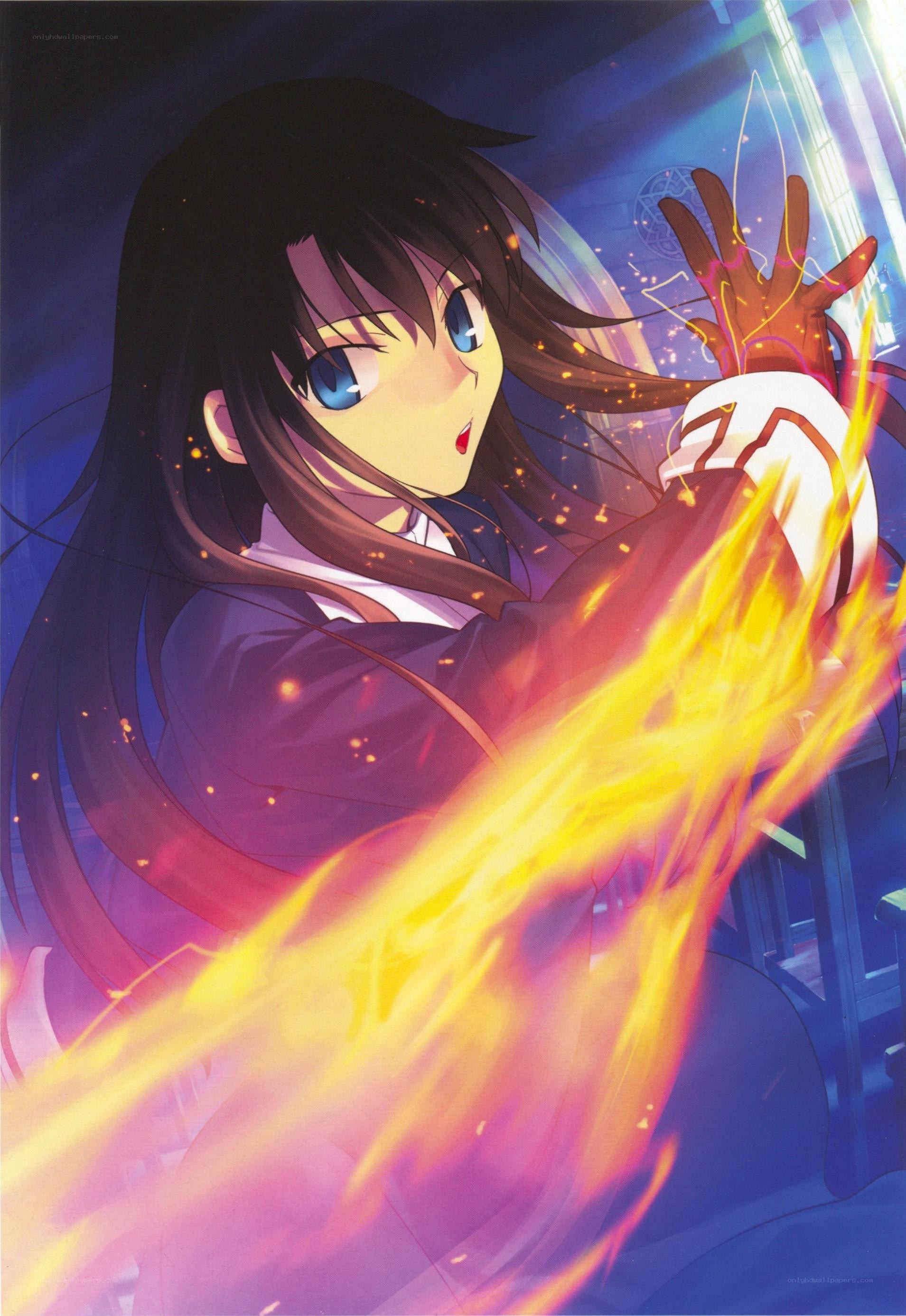 anime girl with fire magic