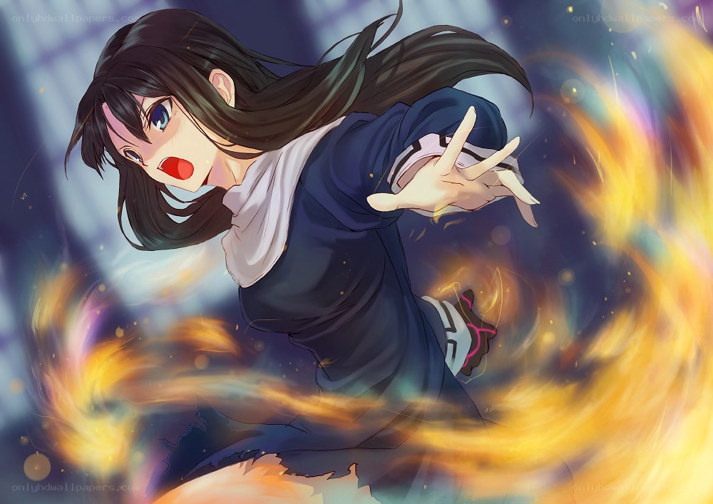 anime girl with fire magic