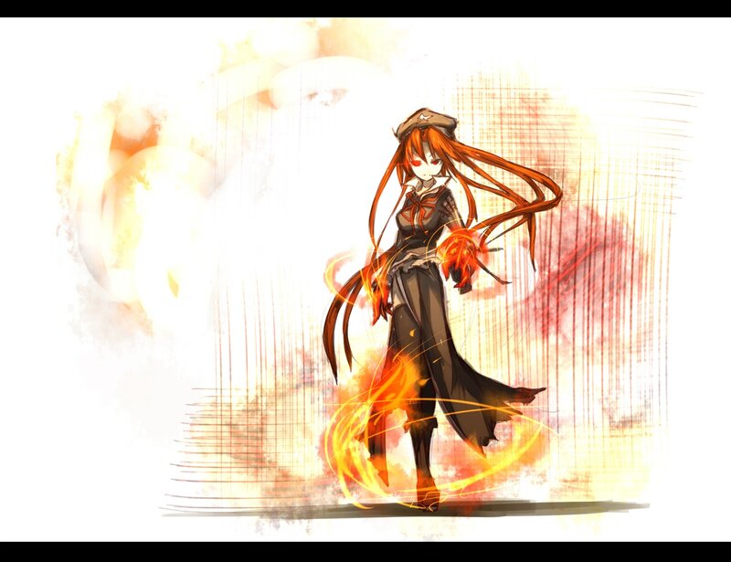 Anime Girl with Fire — Orange, Dramatic, Digital Art