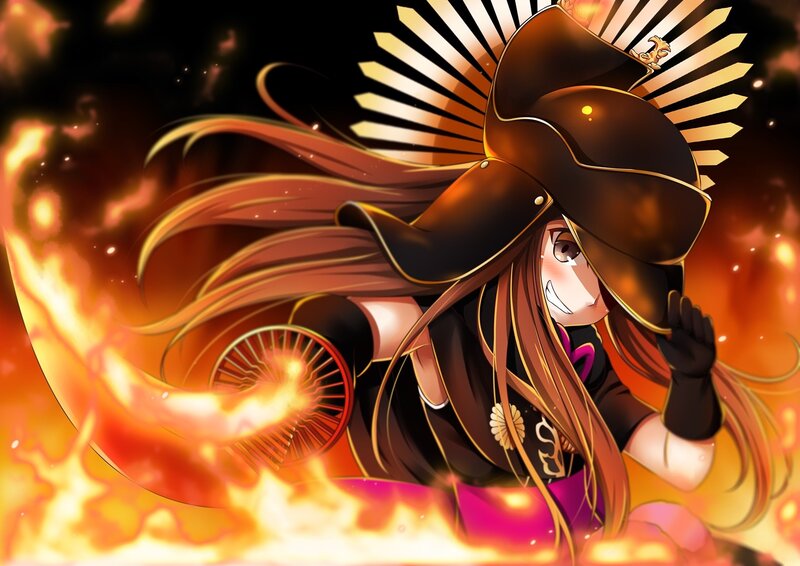 Anime Girl with Fire — Orange, Dramatic, Hat