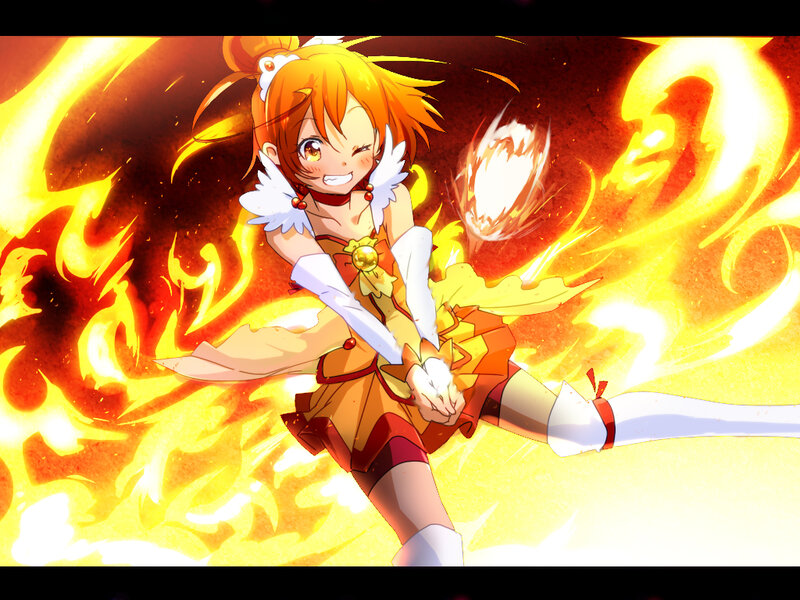 Anime Girl with Fire — Orange, Dramatic, Magic
