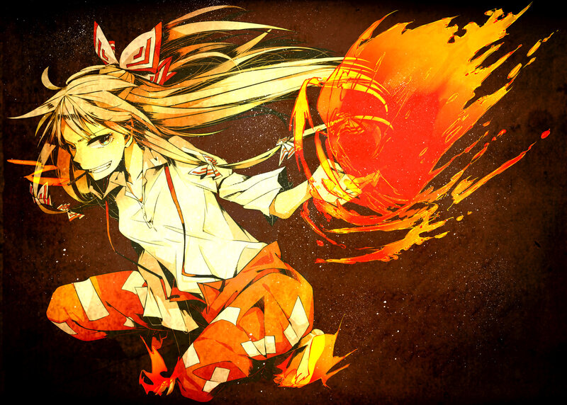 Anime Girl with Fire — Orange, Dramatic, Manga, Long Hair