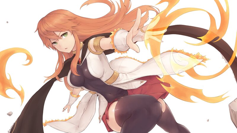 Anime Girl with Fire — Orange, Dynamic, Sword