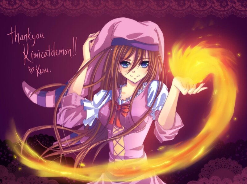 Anime Girl with Fire — Purple, Dramatic, Digital Art