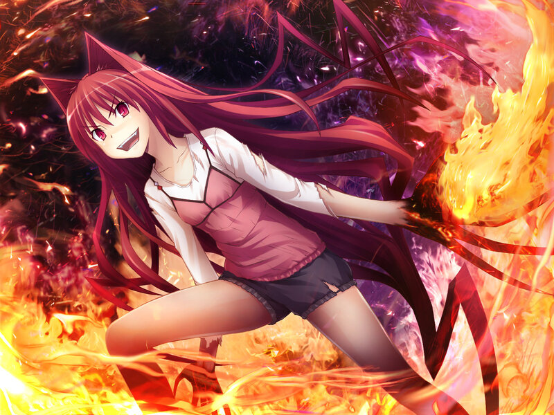 Anime Girl with Fire — Red, Dramatic, Cat Ears