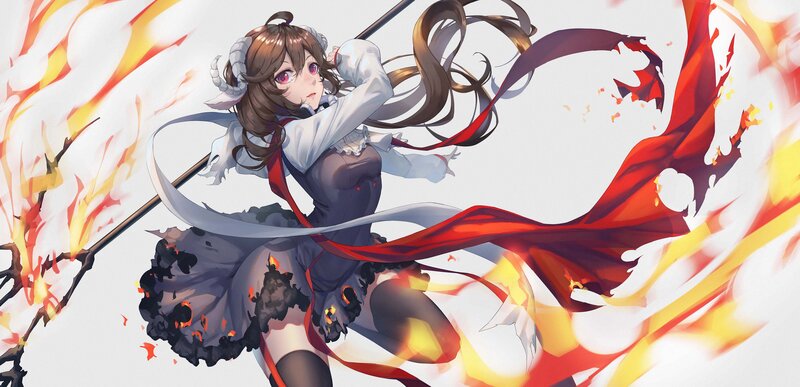 Anime Girl with Fire — Red, Dramatic, Digital Art, Scepter