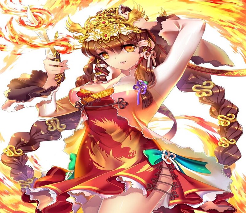 Anime Girl with Fire — Red, Dramatic, Digital Art, Sword